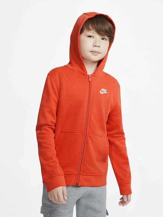 Athletic Kids Sweatshirt Cardigan Cotton with Hood Orange Sportswear Club