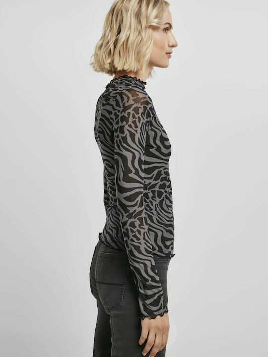 Bluze Damă Mânecă Lungă Animal Print Asphalt/Negru