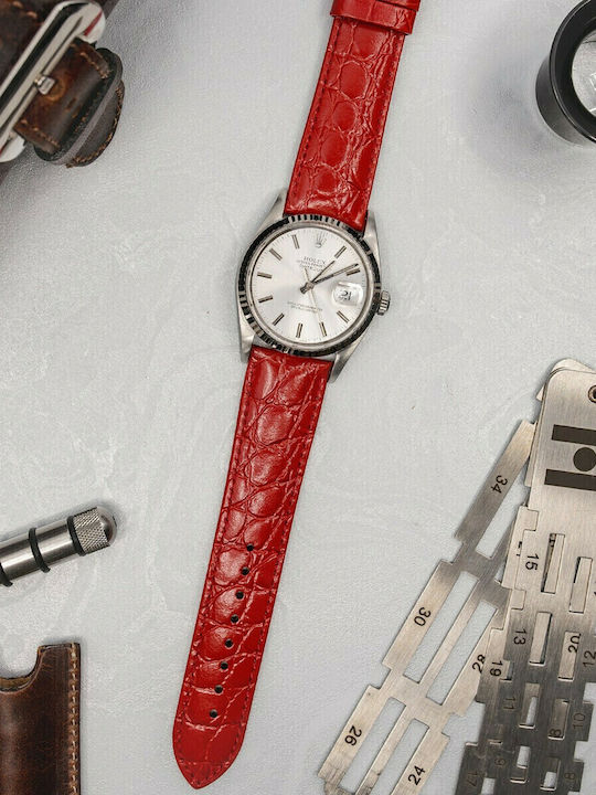 Hirsch Crocograin Medium Leather Strap Red 18mm