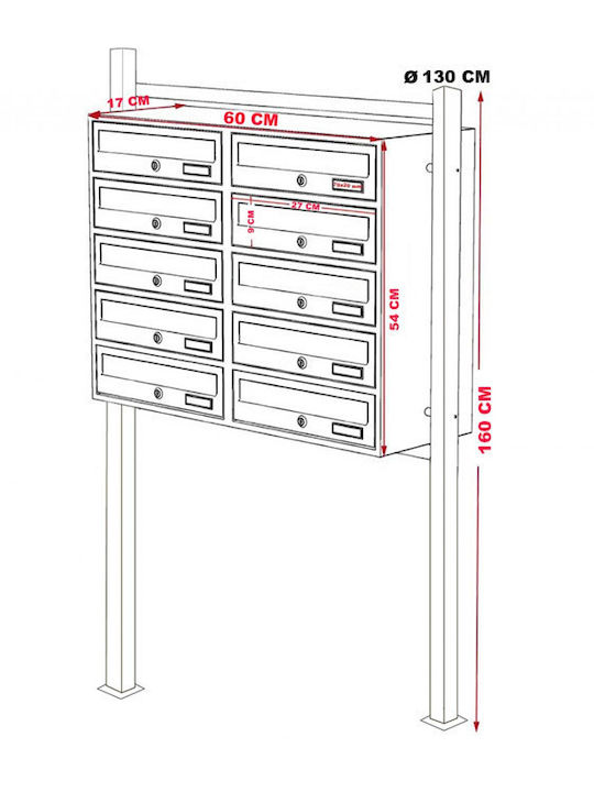 Media Wave Apartment Building Mailbox Metallic in Black Color 60x17x160cm