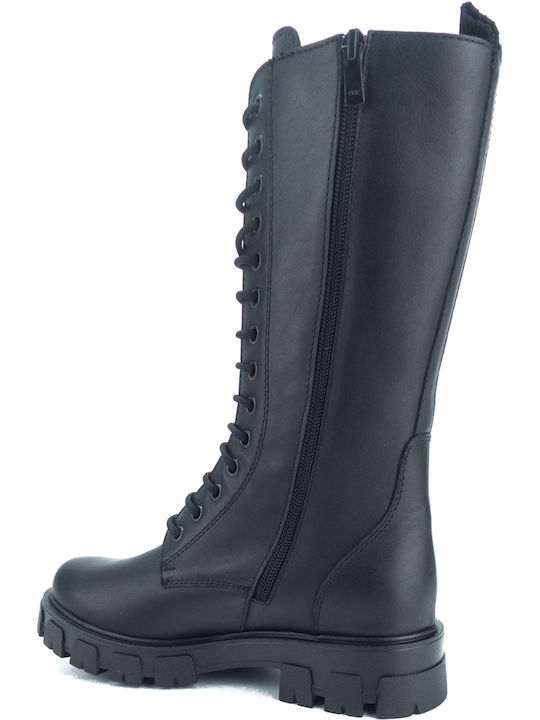 Leather Women's Boots with Zipper / Laces Black