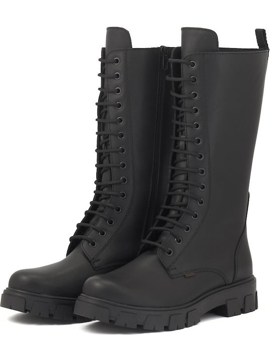 Leather Women's Boots with Zipper / Laces Black