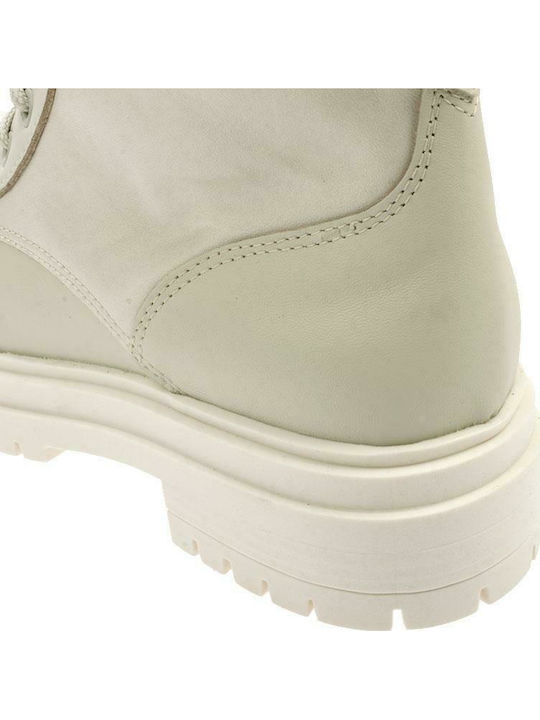 Leather Women's Boots with Zipper / Laces White
