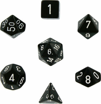 Chessex Dice Opaque Polyhedral Set Black w/ White 25408