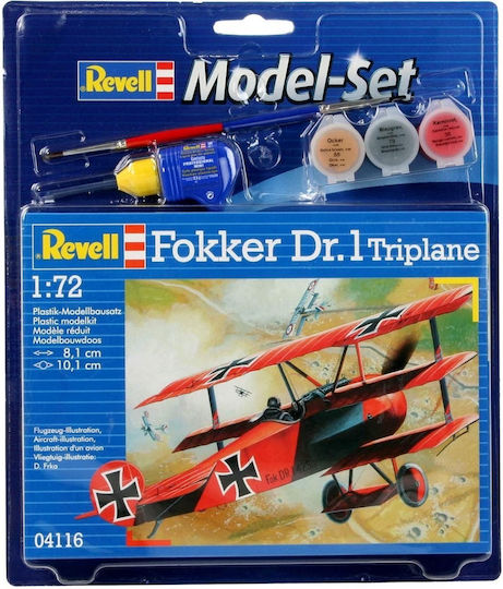 Revell Fokker DR. 1 Triplane Modeling Figure Airplane 37 Pieces in Scale 1:72 with Glue and Paints 8.1x10.1cm.