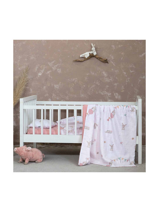 Nima Bunny Love Baby Sheets Set Crib Cotton Pink 120x170cm 3pcs