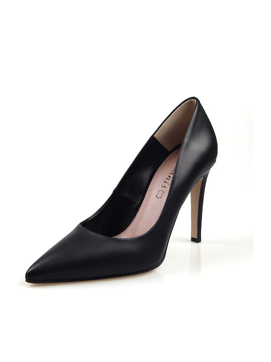 Toutounis Leather Pointed Toe Black Heels