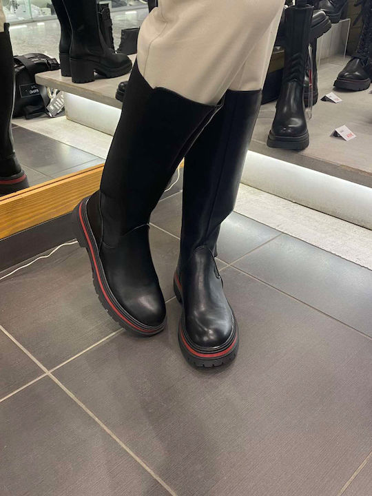 Synthetic Leather Medium Heel Women's Boots with Rubber / Zipper Black