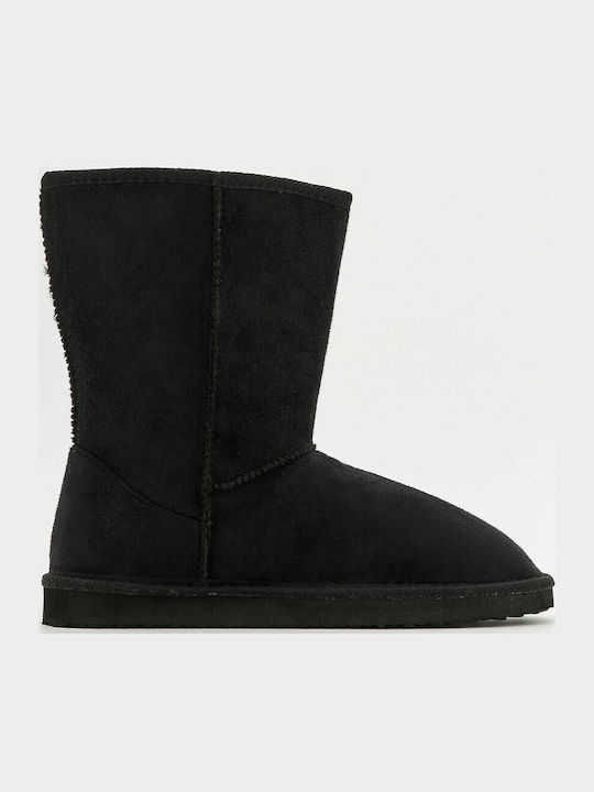 Wildleder Damenstiefel mit Pelz Schwarz