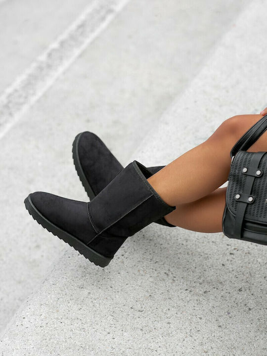 Wildleder Damenstiefel mit Pelz Schwarz