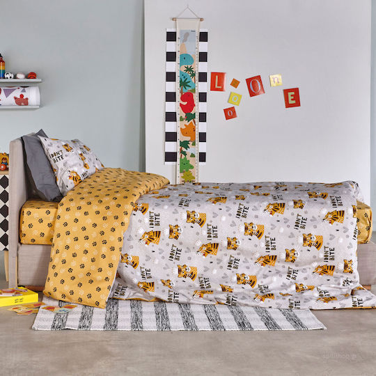 Kentia Σετ Σεντόνια Μονά Βαμβακερά Tiger Κίτρινο 170x270cm 3τμχ