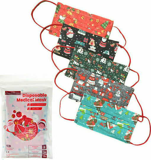 Welooo Disposable Surgical Mask Type IIR BFE ≥ 98% Kids with 5 Different Christmas Patterns 10pcs