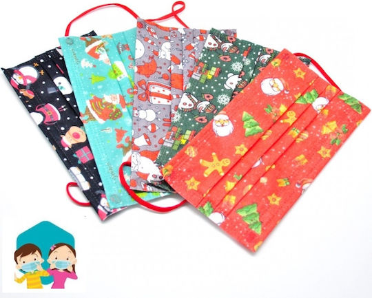 Welooo Disposable Surgical Mask Type IIR BFE ≥ 98% Kids with 5 Different Christmas Patterns 10pcs
