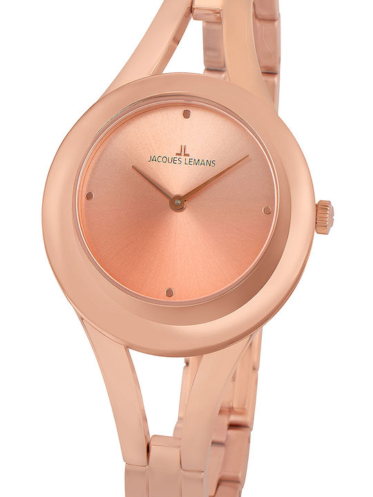 Jacques Lemans Paris Γυναικείο Ρολόι 32mm Μπαταρίας με Ροζ Χρυσό Μεταλλικό Μπρασελέ
