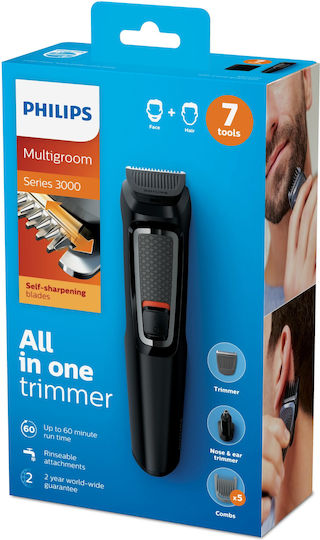 Philips Multigroom Series 3000 Σετ Επαναφορτιζόμενης Κουρευτικής Μηχανής Μαύρο MG3720/15