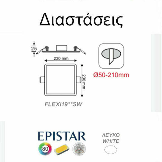 Aca Platz Vertieft LED Panel 19W mit Natürliches Weiß Licht 4000K