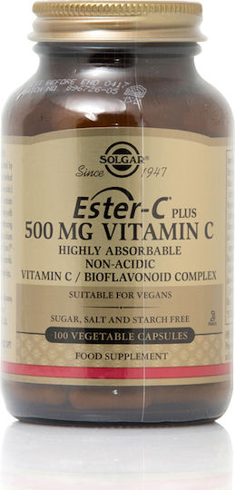 Solgar Ester-C Plus Vitamina pentru Întărirea Sistemului Imunitar, Pielea & Acțiune Antioxidantă 500mg 100 capsule veget