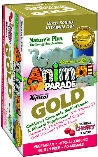 Nature's Plus Animal Parade GOLD Multivitamin für Stärkung des Immunsystems Kirsche Orange Traube 60 Kautabletten
