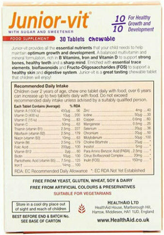 Health Aid Junior-Vit Πολυβιταμίνη για Ενέργεια, τα Μαλλιά & τo Δέρμα Tutti Frutti 30 μασώμενες ταμπλέτες