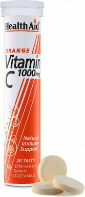 Health Aid Vitamin C Vitamin für Stärkung des Immunsystems, die Haut & Antioxidative Wirkung 1000mg Orange 20 Registerkarten