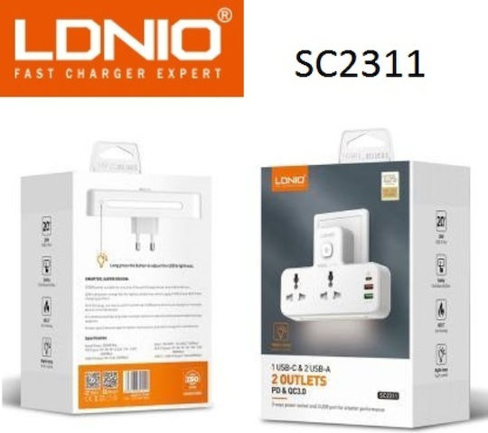 Ldnio SC2311 Socket Adapter From Universal To Greece With 3 USB Ports