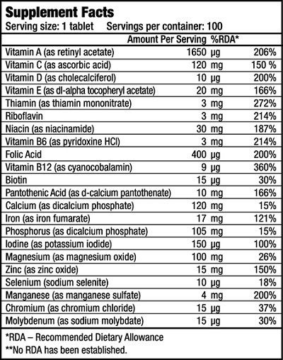 Biotech USA One-A-Day Multivitamin für Energie, Stärkung des Immunsystems & die Haut 100 Tabletten