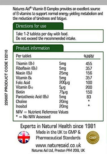 Natures Aid B Vitamin Complex Vitamin for Energy, Immune System Boost & the Nervous System 90 Tablets