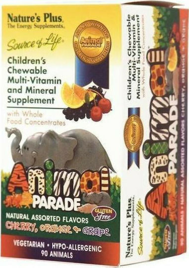 Nature's Plus Animal Parade Children's Chewable Multi-Assorted F Πολυβιταμίνη για Ενίσχυση του Ανοσοποιητικού Cherry Orange Grape 90 μασώμενες ταμπλέτες