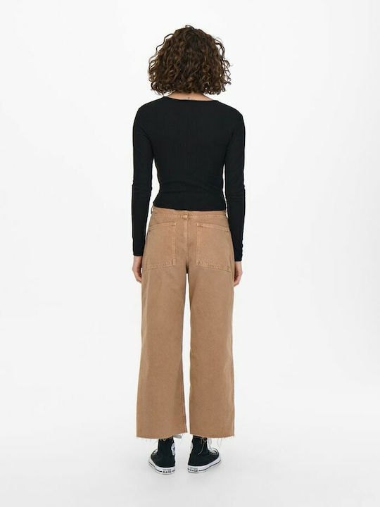 Emma Damen Crop Top Langarm mit V-Ausschnitt Schwarz