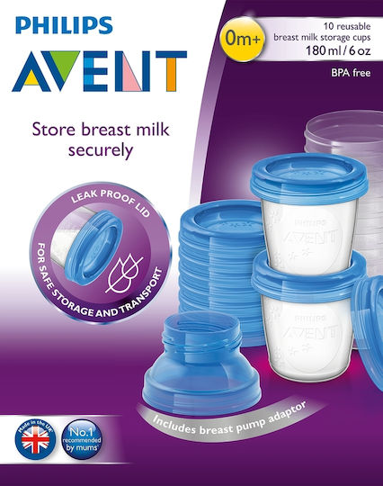 Philips Δοχεία Αποθήκευσης Μητρικού Γάλακτος 180ml 10τμχ