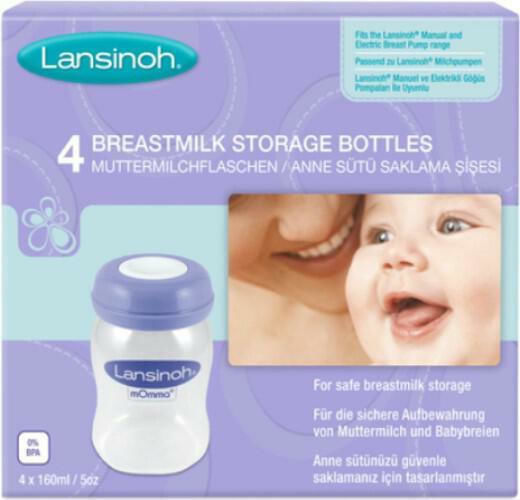 Lansinoh Sticle și Cupe Pentru Depozitarea Laptelui Matern 160ml 4 Bucăți