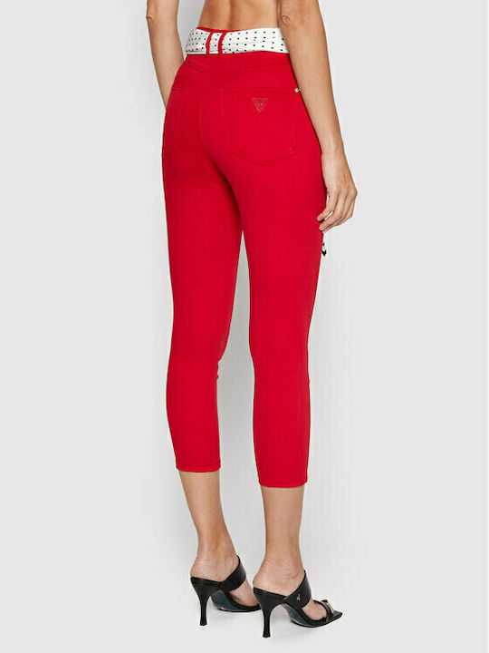 Guess Ψηλόμεσο Γυναικείο Jean Παντελόνι σε Skinny Εφαρμογή Κόκκινο