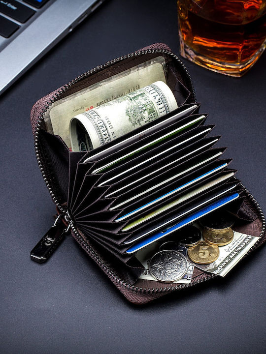 Leather Men's Wallet Cards with RFID Brown