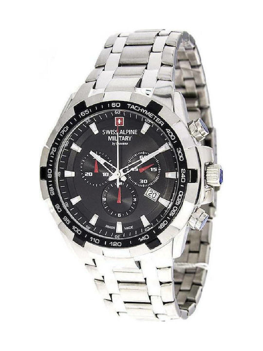 Swiss Alpine Military by Grovana Men's Watch 47mm Chronograph Battery with Silver Metal Bracelet