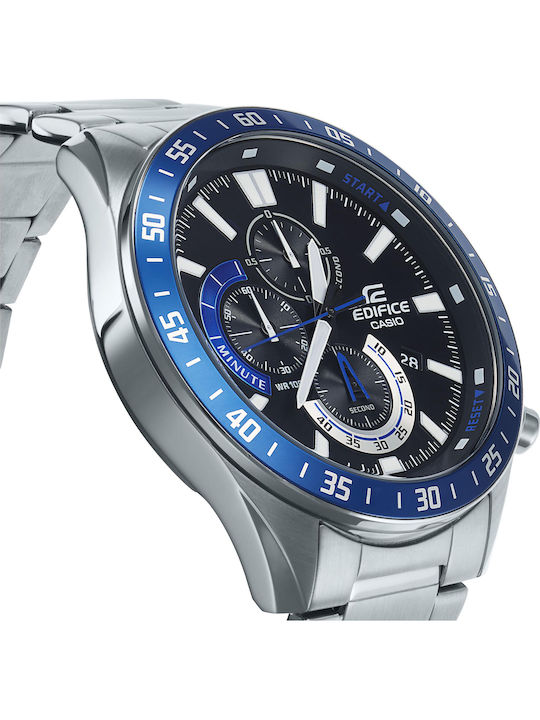 Casio Edifice Ανδρικό Ρολόι 50.5mm Χρονογράφος Μπαταρίας με Ασημί Μεταλλικό Μπρασελέ
