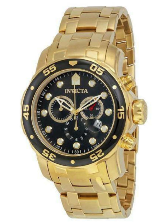 Invicta Pro Diver Мъжки часовник 48mm Хронограф На батерия с Златен Метална гривна
