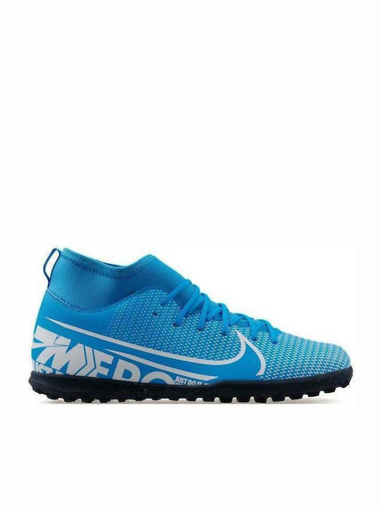 Παιδικά Ποδοσφαιρικά Παπούτσια Ψηλά Mercurial Superfly 13 Club TF με Σχάρα και Καλτσάκι Γαλάζια