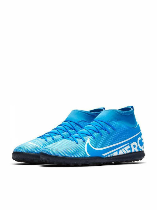 Παιδικά Ποδοσφαιρικά Παπούτσια Ψηλά Mercurial Superfly 13 Club TF με Σχάρα και Καλτσάκι Γαλάζια