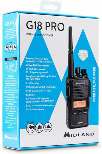 Midland G18 Pro Transmițător Wireless PMR 0.5W cu Ecran Monocrom