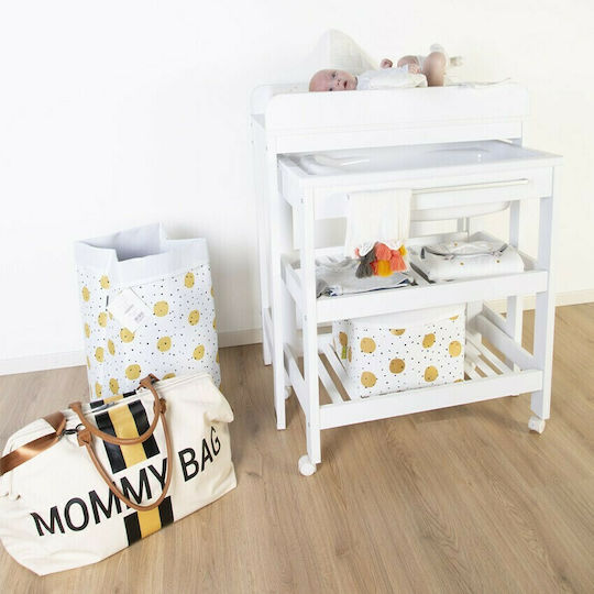 Childhome Παιδικό Καλάθι Απλύτων από Ύφασμα Canvas Gold Dots Λευκό 32x32x32cm