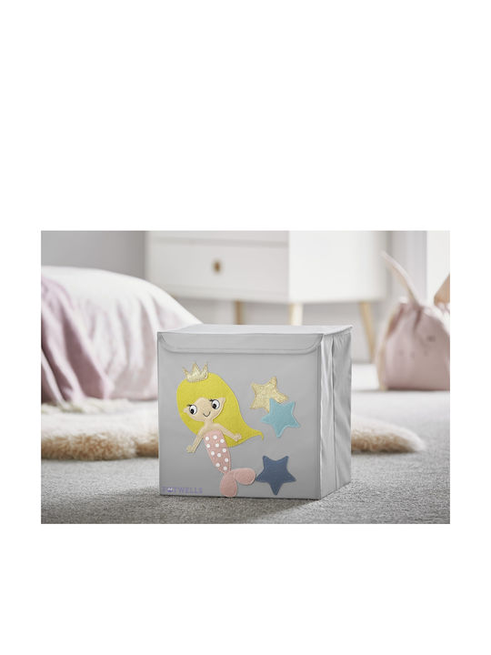 Potwells Children's Folding Storage Box made of Fabric Mermaid Gray 33x32x32cm 1pcs
