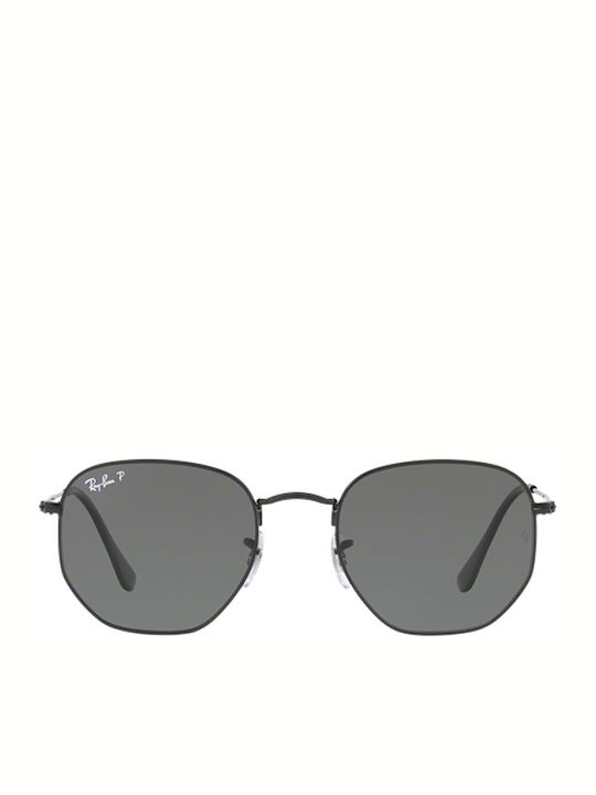 Ray Ban Hexagonal Unisex Sunglasses with Black Metal Frame and Green Polarized Lens RB3548N 002/58