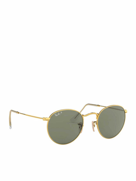 Ray Ban Round Metal Unisex Sunglasses with Gold Metal Frame and Green Polarized Lens RB3447 001/58