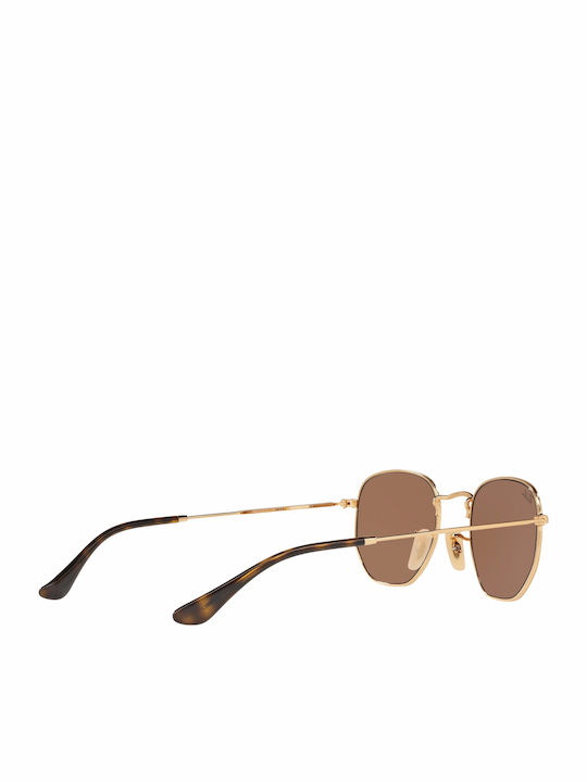 Ray Ban Hexagonal Unisex Sonnenbrille mit Gold Metall Gestell und Rosa Spiegel Linse RB3548N 001/Z2