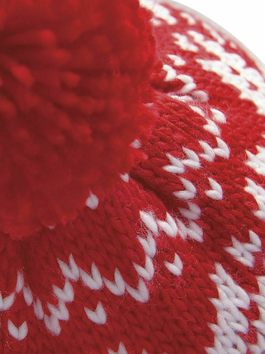 Beechfield Snowstar Pom Pom Beanie Männer Beanie mit Rippstrick Classic Red