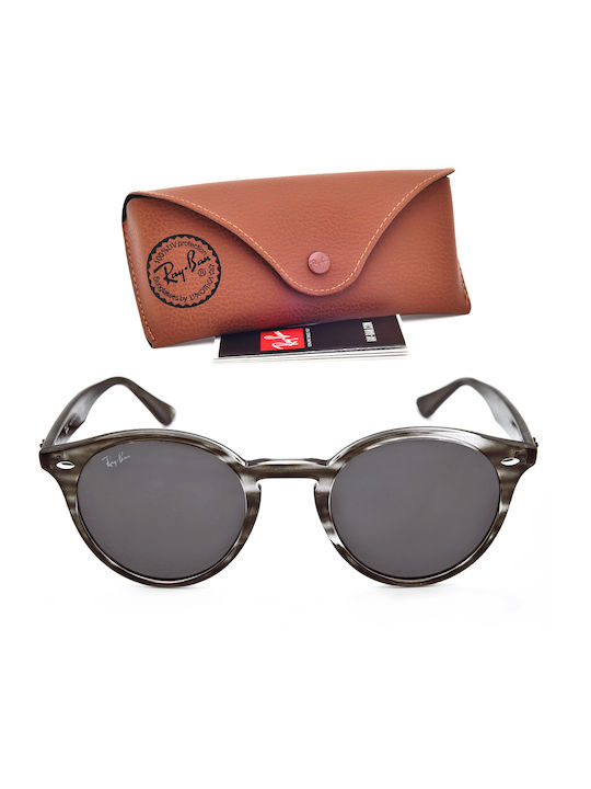 Ray Ban Highstreet Unisex Sunglasses with Grey Tartaruga Horn-Rimmed Frame and Black Mirror Lens RB2180 6430/87