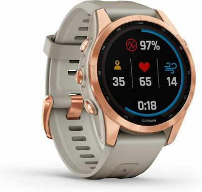 Garmin Fenix 7S Solar Stainless Steel 42mm Waterproof Smartwatch with Heart Rate Monitor (Rose Gold with Light Sand Band)