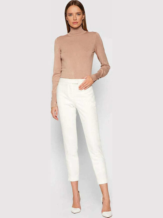 Winter Women's Fleece Turtleneck Long Sleeve Beige Blouse