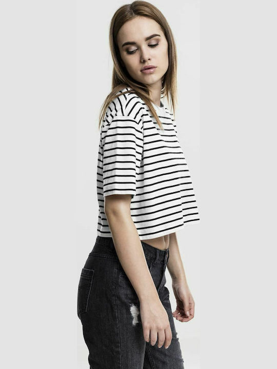 Women's Summer Crop Top Cotton Short Sleeve Striped White