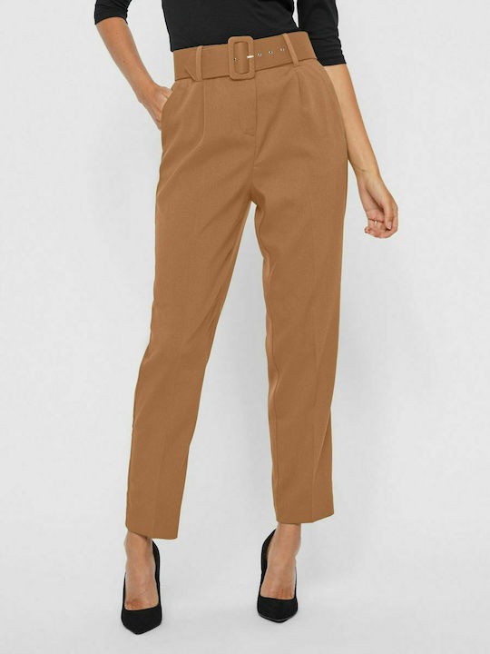 Vero Moda Women's High Waist Cotton Trousers in Carrot Fit Tabac Brownc Brown